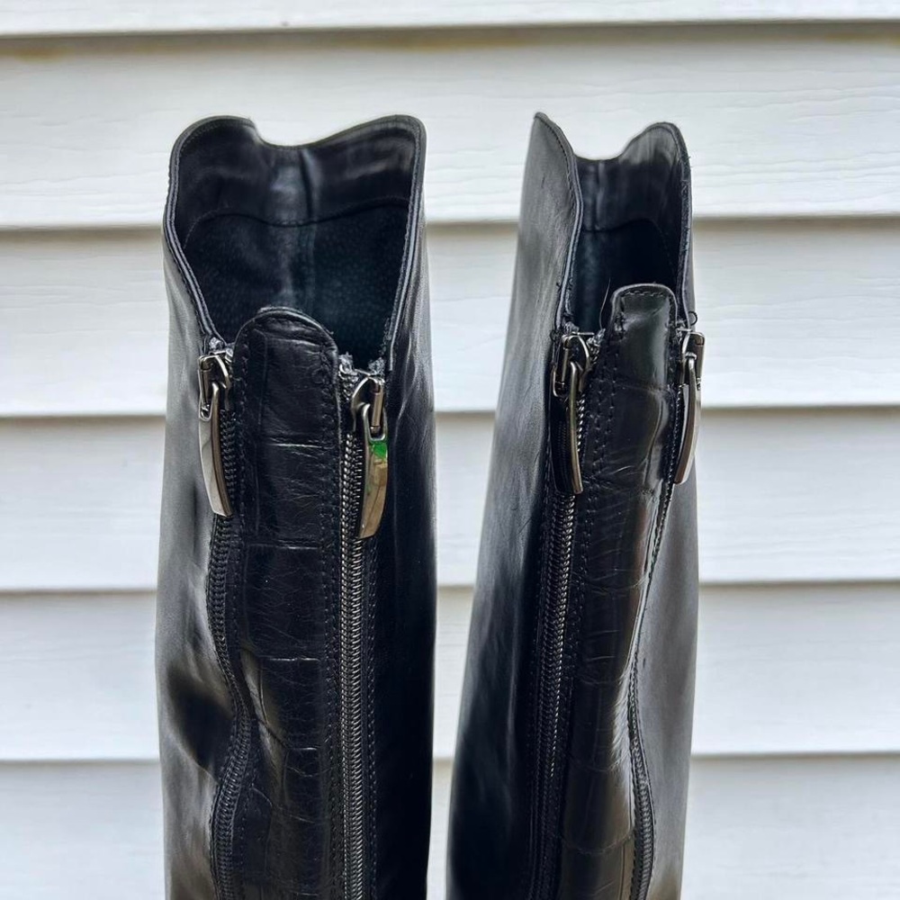 Black Emanuele Crasto Leather Knee High Boots Riding Boots w/ Dual Zipper - Picture 5 of 8